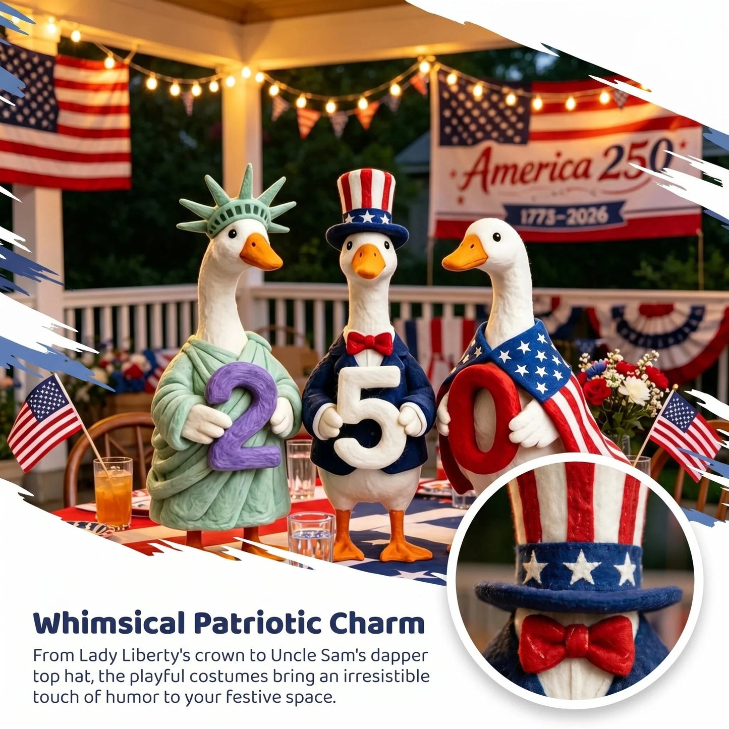 🔥Last Day 49% OFF—Whimsical USA 250 Patriotic Geese Centerpiece