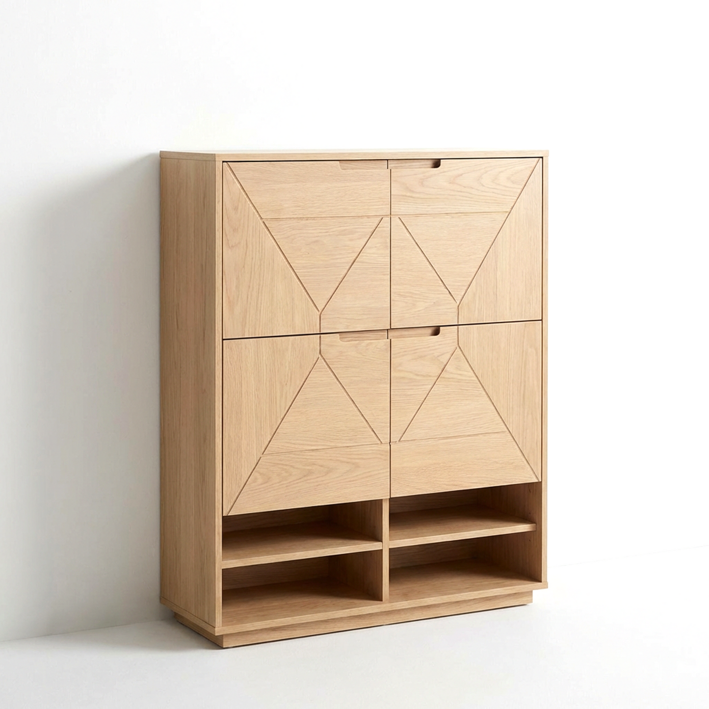 Light Oak Geometric Shoe Storage Cabinet