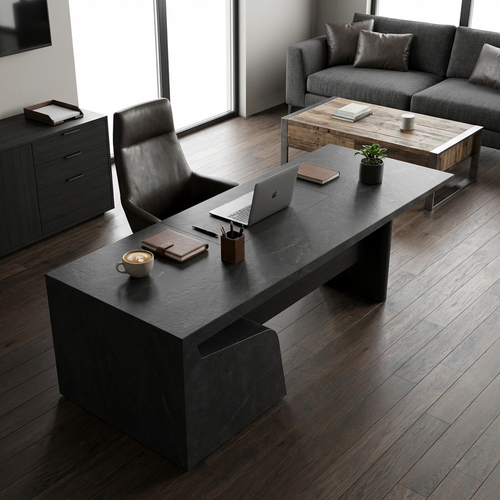 Charcoal Stone-Look Minimalist Table