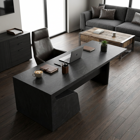 Charcoal Stone-Look Minimalist Table