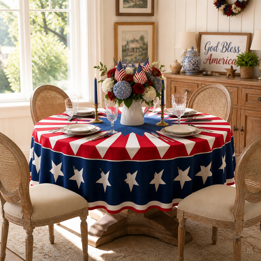 Patriotic Starburst Round Tablecloth