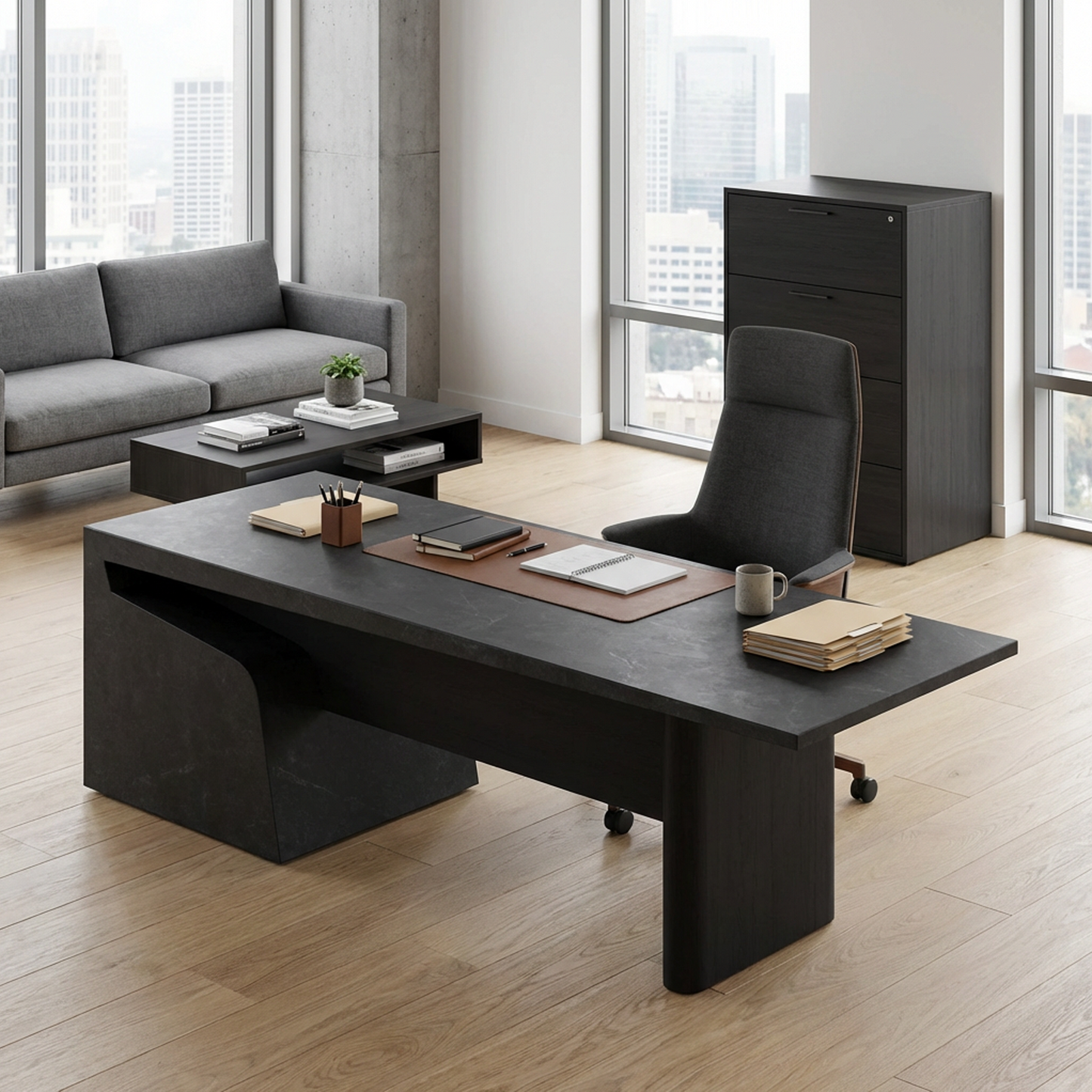 Charcoal Stone-Look Minimalist Table