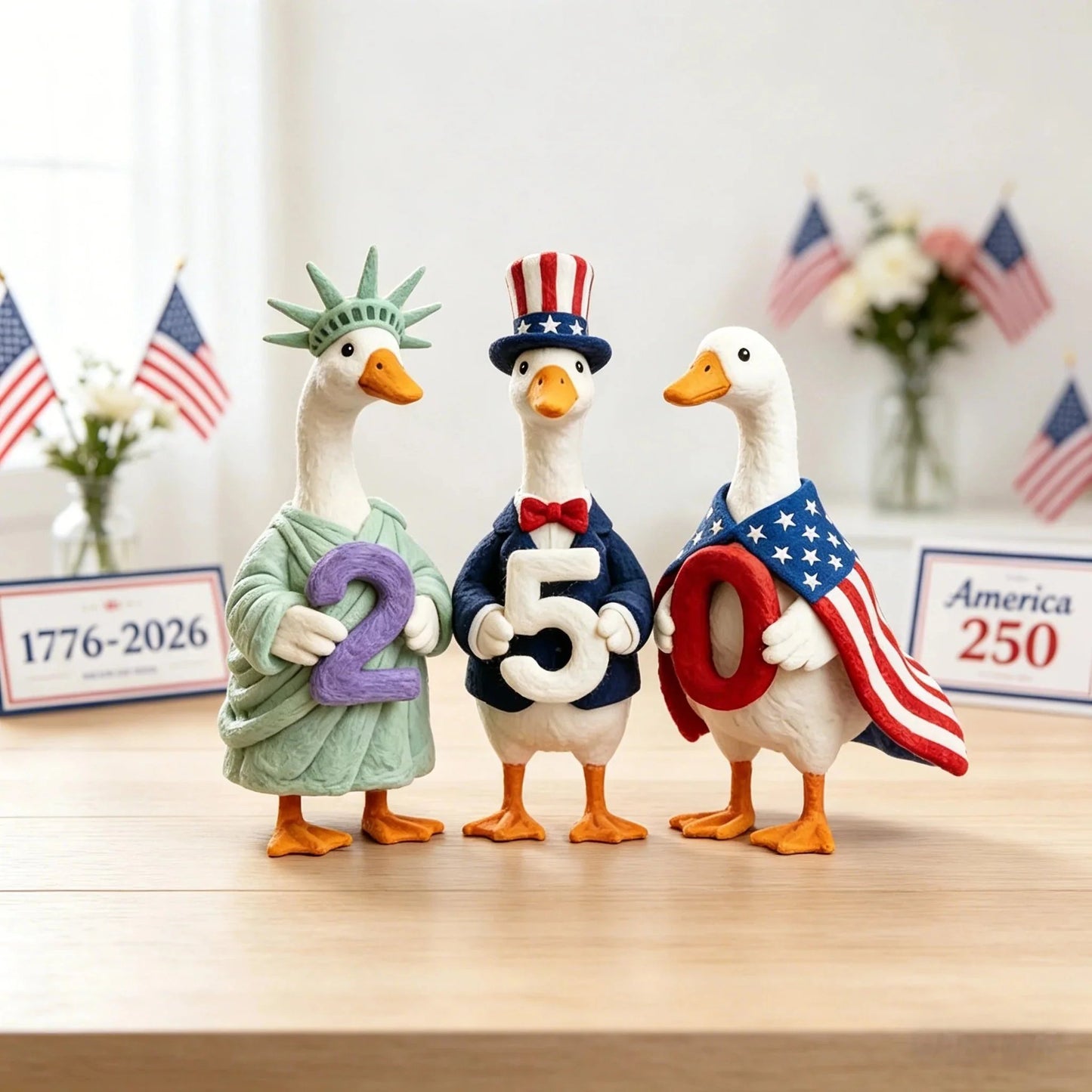 🔥Last Day 49% OFF—Whimsical USA 250 Patriotic Geese Centerpiece