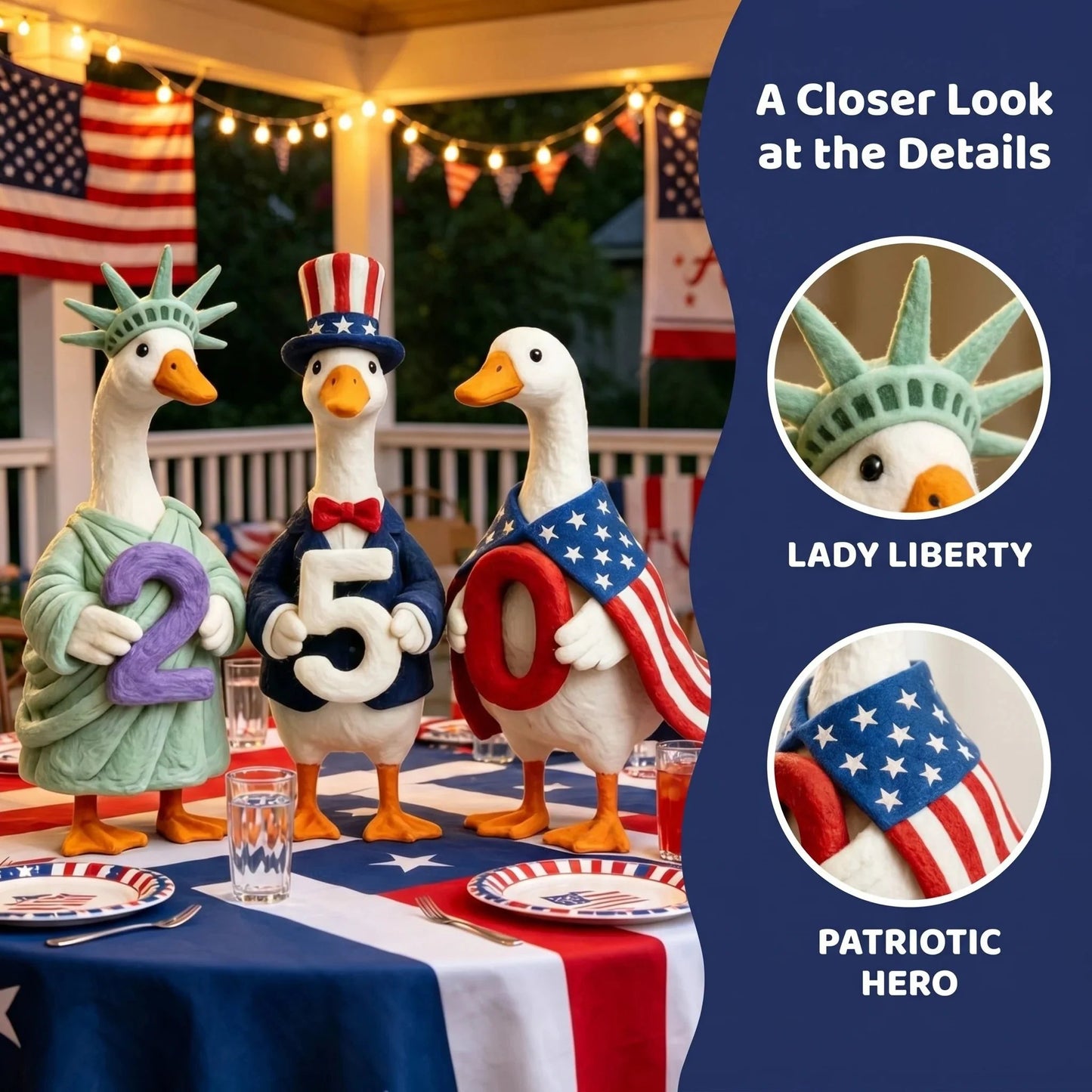 🔥Last Day 49% OFF—Whimsical USA 250 Patriotic Geese Centerpiece
