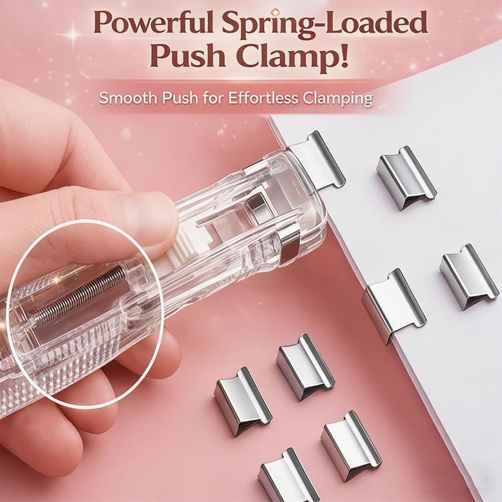 2 Pcs Portable Binder Clip Stapler. with 100 Pcs Small Binder Clips. Non-Destructive Paper Clam Dispenser for Office. Home. School
