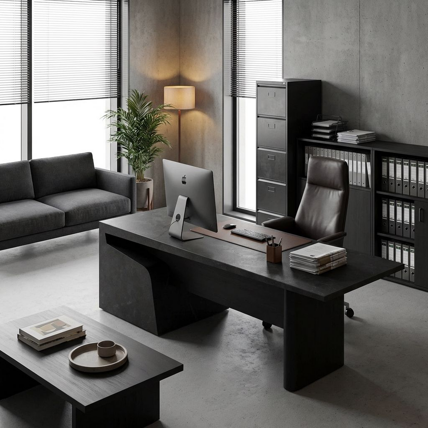 Charcoal Stone-Look Minimalist Table