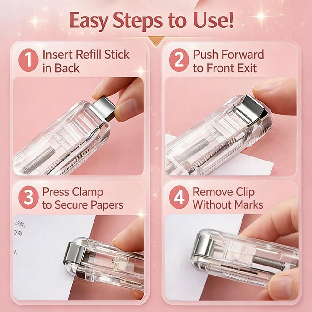 2 Pcs Portable Binder Clip Stapler. with 100 Pcs Small Binder Clips. Non-Destructive Paper Clam Dispenser for Office. Home. School