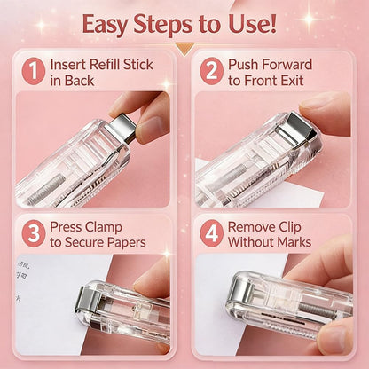 2 Pcs Portable Binder Clip Stapler. with 100 Pcs Small Binder Clips. Non-Destructive Paper Clam Dispenser for Office. Home. School