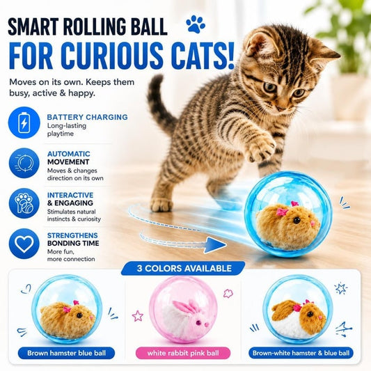 🧒Pet-friendly toys🐱Auto-Rolling Ball with Mouse Hands-Free Play for Indoor Cats