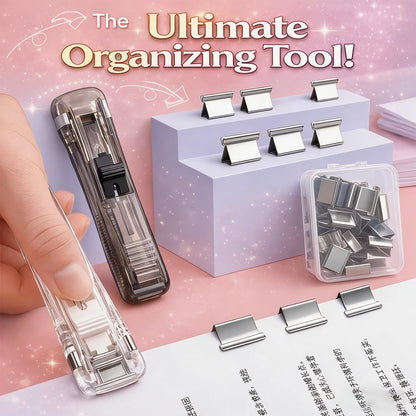 2 Pcs Portable Binder Clip Stapler. with 100 Pcs Small Binder Clips. Non-Destructive Paper Clam Dispenser for Office. Home. School