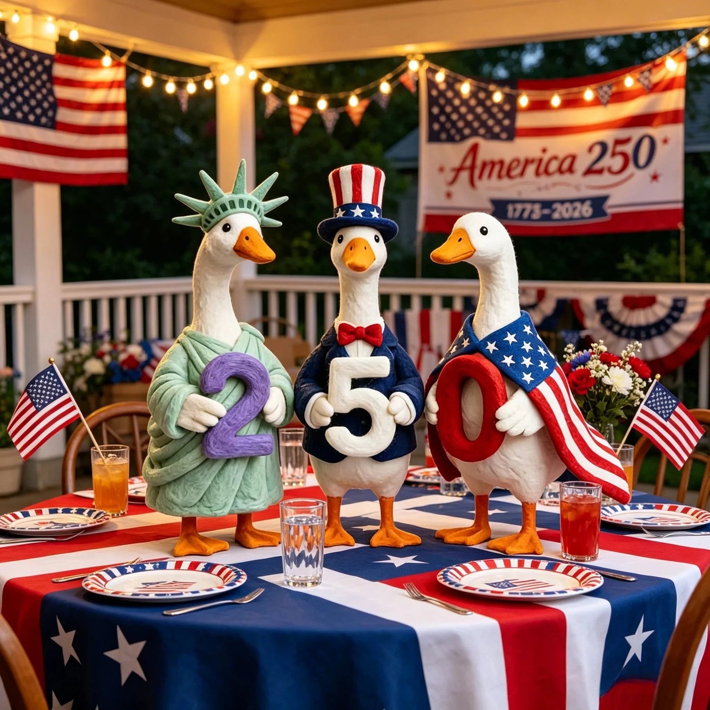🔥Last Day 49% OFF—Whimsical USA 250 Patriotic Geese Centerpiece