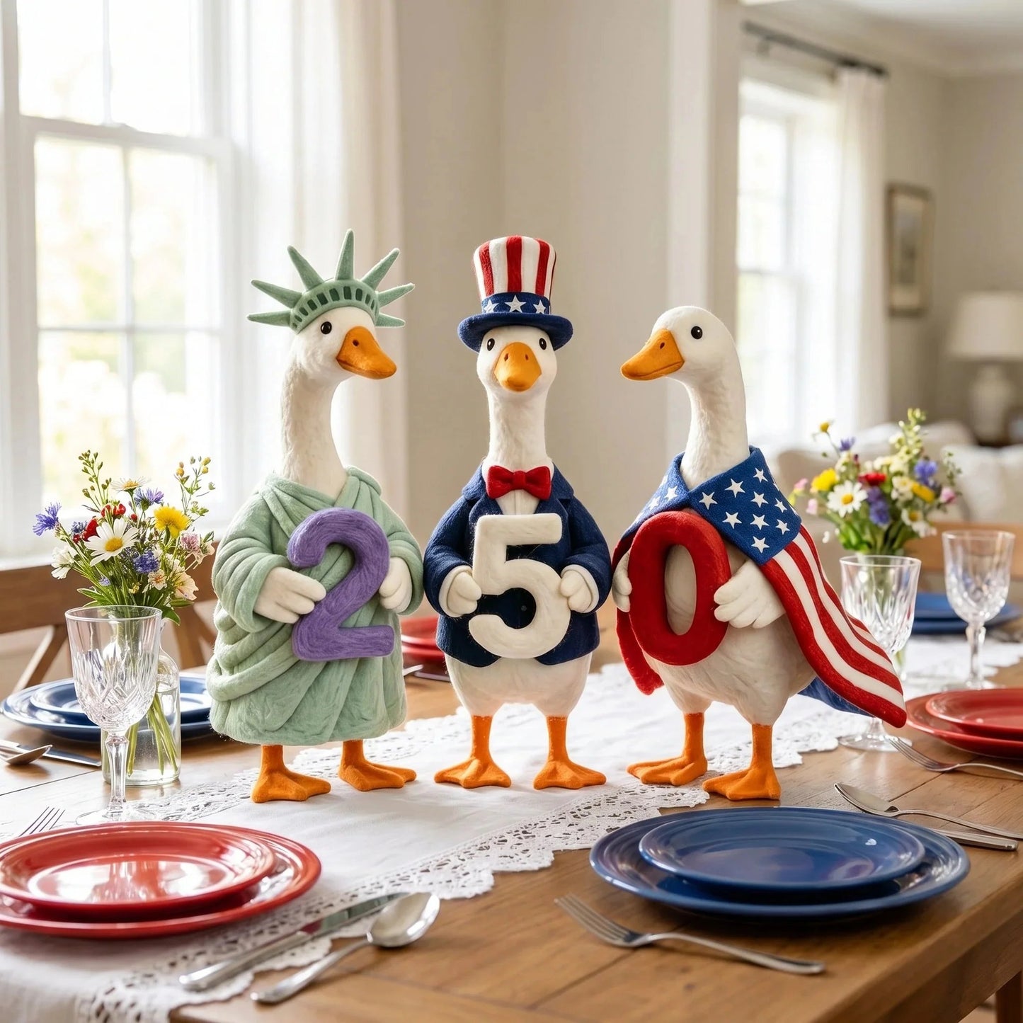 🔥Last Day 49% OFF—Whimsical USA 250 Patriotic Geese Centerpiece