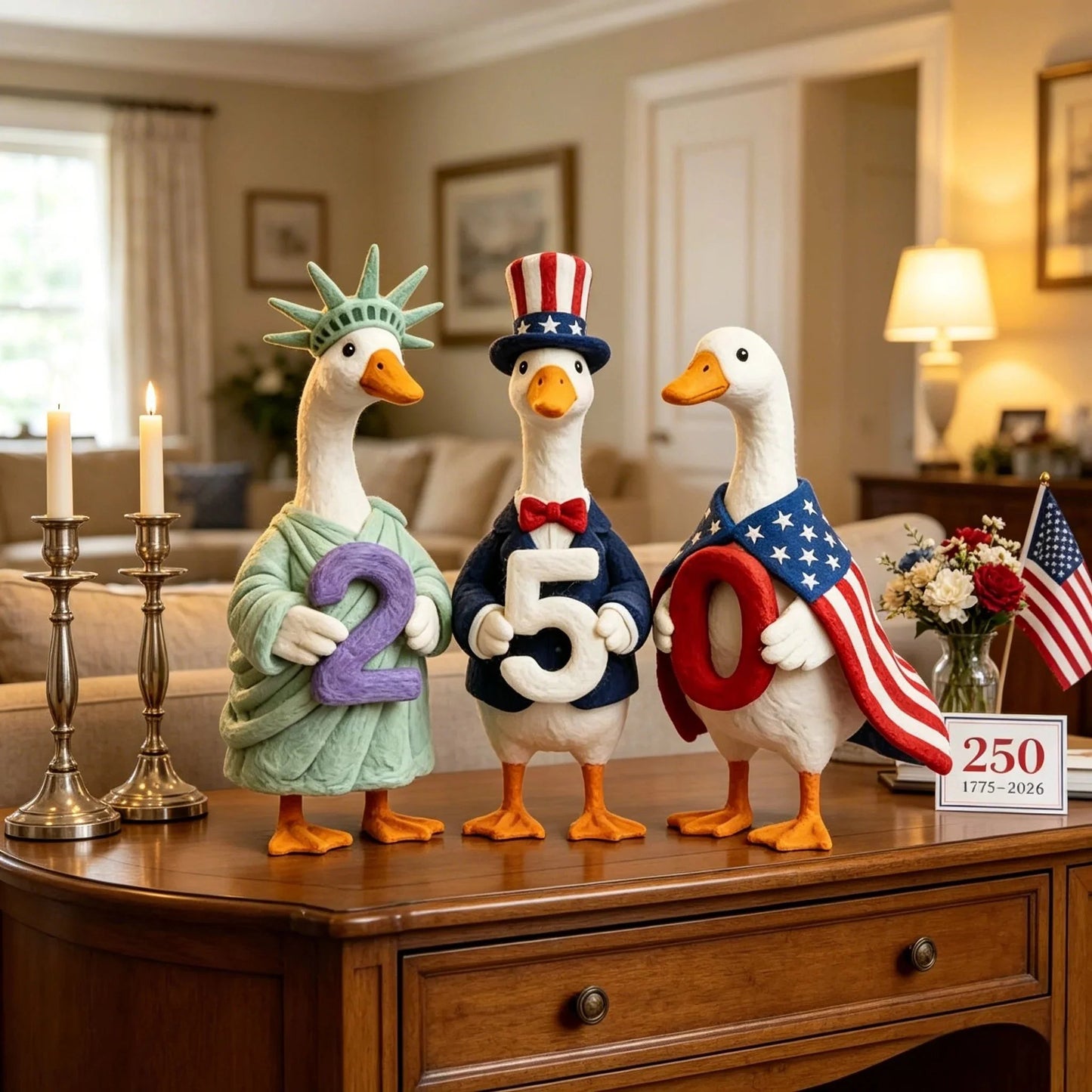 🔥Last Day 49% OFF—Whimsical USA 250 Patriotic Geese Centerpiece