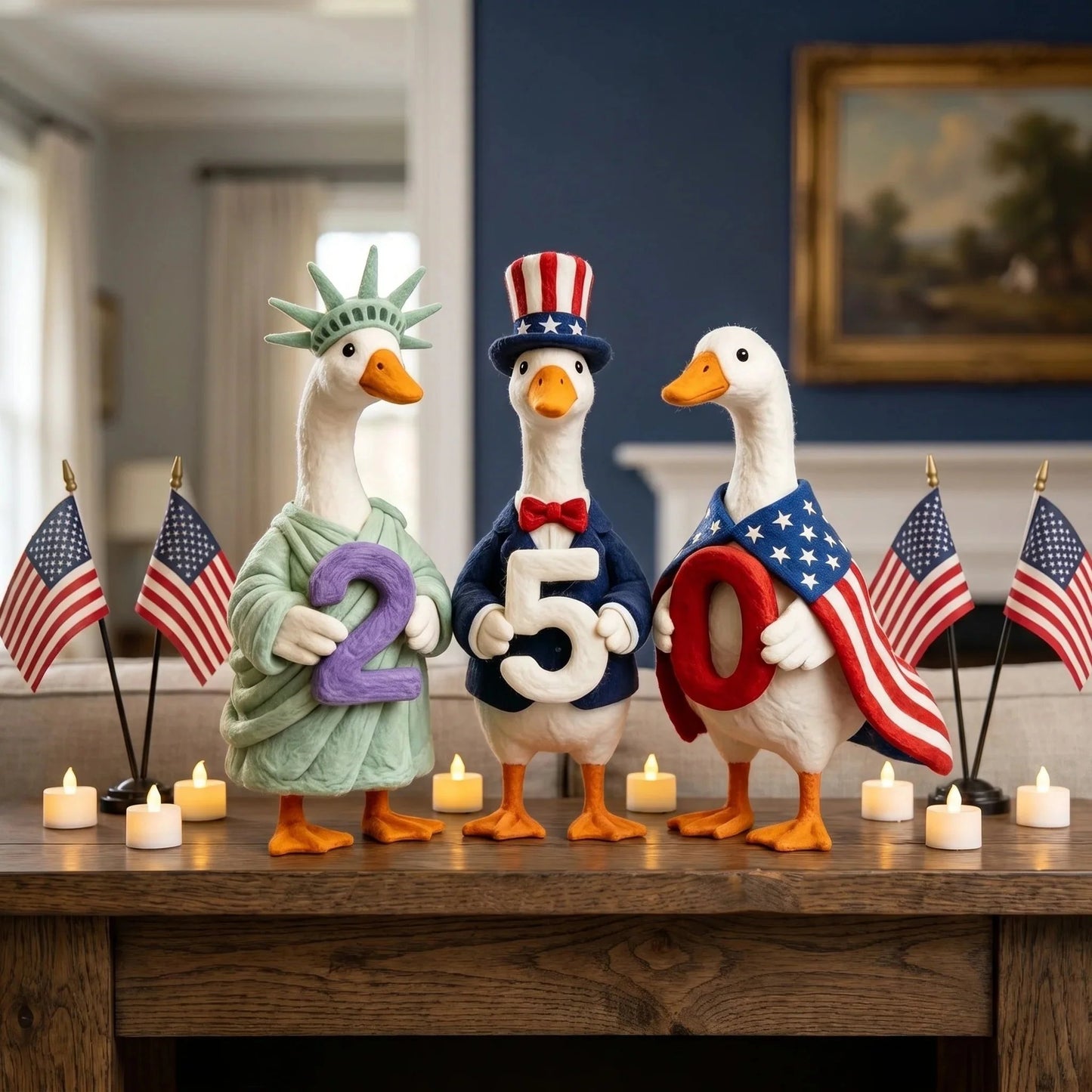 🔥Last Day 49% OFF—Whimsical USA 250 Patriotic Geese Centerpiece