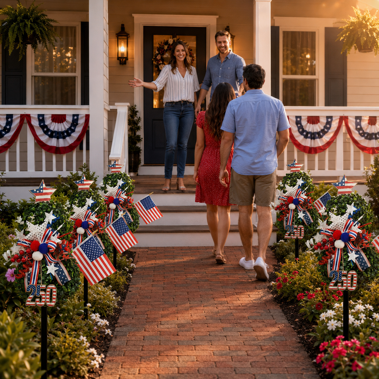 USA 250th Anniversary Patriotic Topiary Garden Stake. Red White Blue Yard Decor for 4th of July. Memorial Day & Independence Day