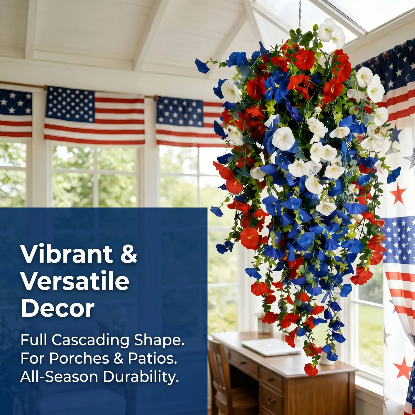 4th of July Patriotic Flower Decor, 3M Warm LED Lights with Button Remote