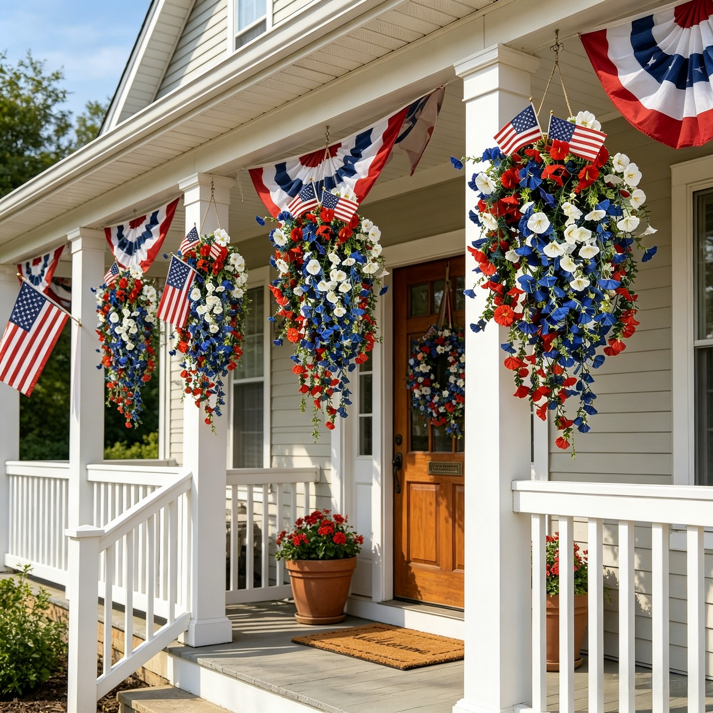 4th of July Patriotic Flower Decor, 3M Warm LED Lights with Button Remote