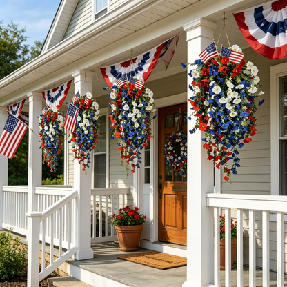4th of July Patriotic Flower Decor, 3M Warm LED Lights with Button Remote