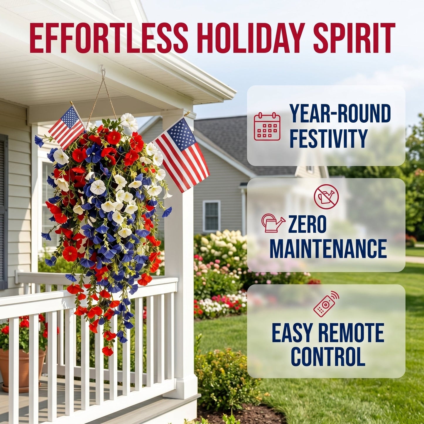 4th of July Patriotic Flower Decor, 3M Warm LED Lights with Button Remote