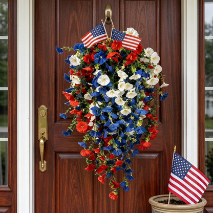 4th of July Patriotic Flower Decor, 3M Warm LED Lights with Button Remote