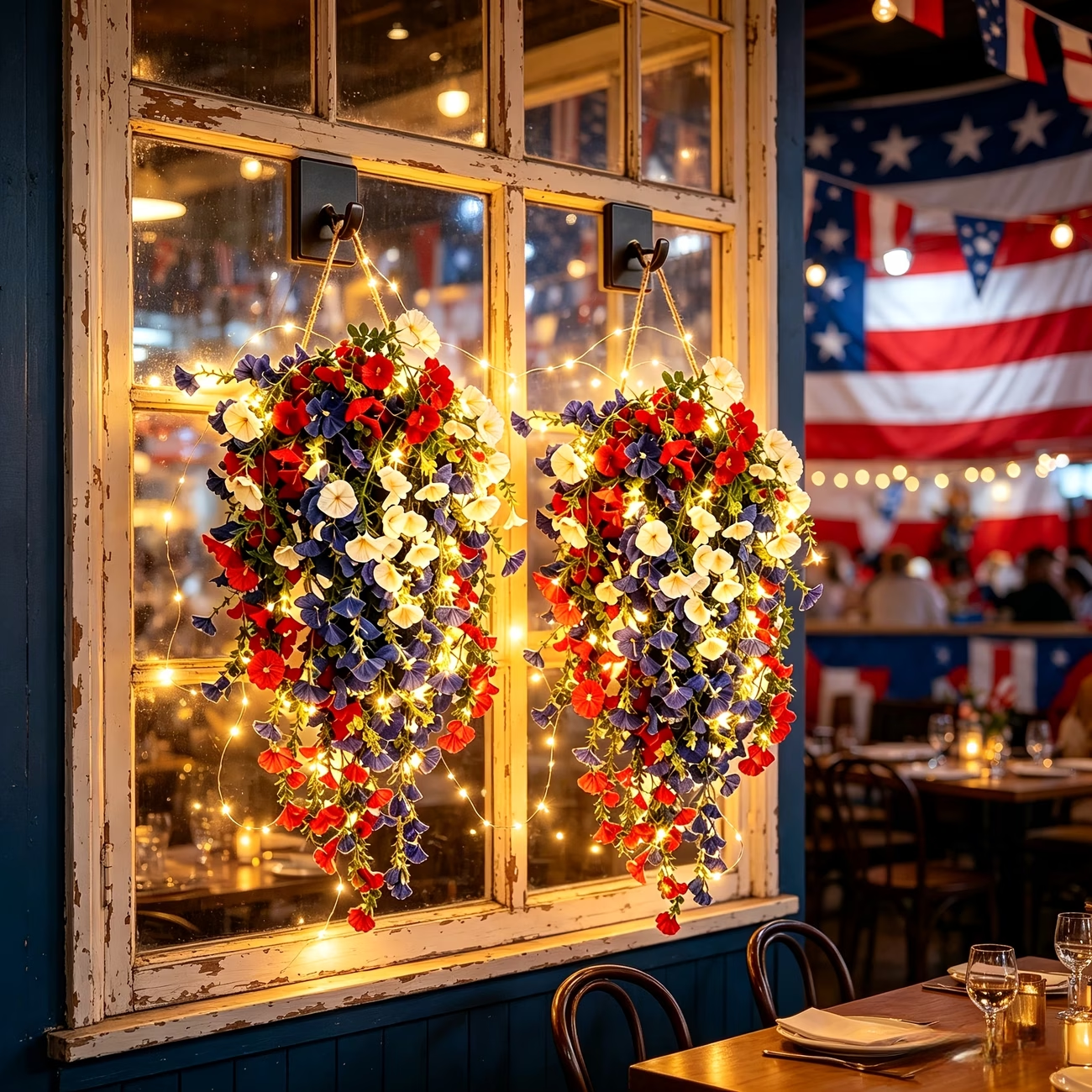4th of July Patriotic Flower Decor, 3M Warm LED Lights with Button Remote