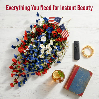 4th of July Patriotic Flower Decor, 3M Warm LED Lights with Button Remote