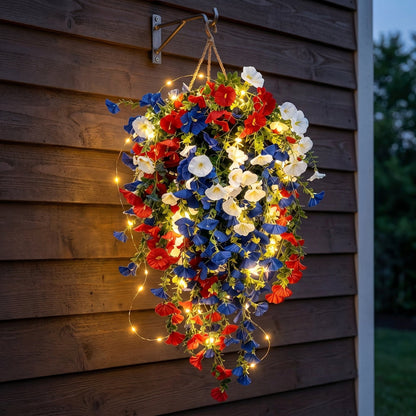 4th of July Patriotic Flower Decor, 3M Warm LED Lights with Button Remote