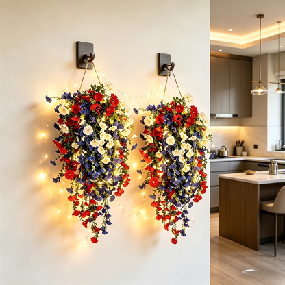 4th of July Patriotic Flower Decor, 3M Warm LED Lights with Button Remote