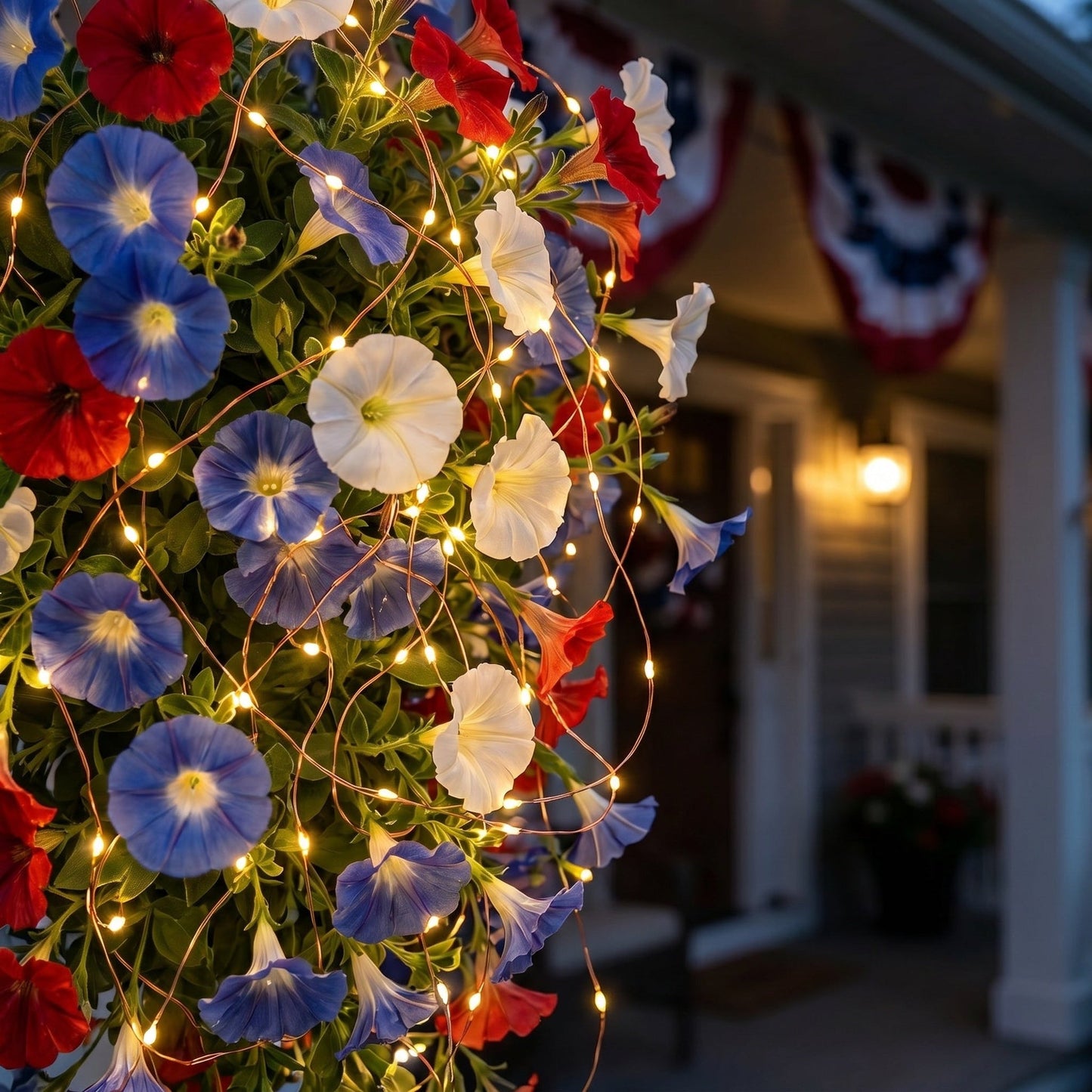 4th of July Patriotic Flower Decor, 3M Warm LED Lights with Button Remote