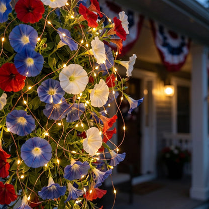 4th of July Patriotic Flower Decor, 3M Warm LED Lights with Button Remote