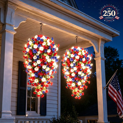 4th of July Patriotic Flower Decor, 3M Warm LED Lights with Button Remote