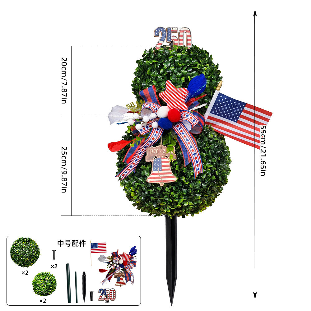 USA 250th Anniversary Patriotic Topiary Garden Stake. Red White Blue Yard Decor for 4th of July. Memorial Day & Independence Day