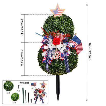 USA 250th Anniversary Patriotic Topiary Garden Stake. Red White Blue Yard Decor for 4th of July. Memorial Day & Independence Day