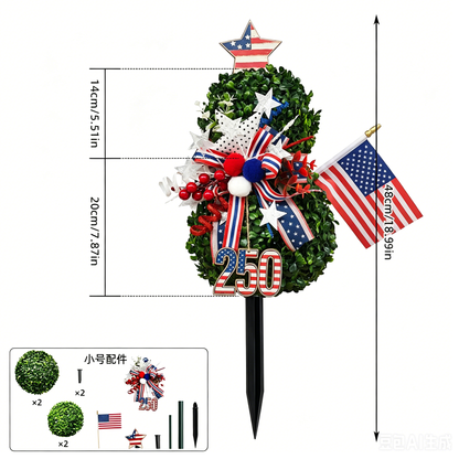 USA 250th Anniversary Patriotic Topiary Garden Stake. Red White Blue Yard Decor for 4th of July. Memorial Day & Independence Day