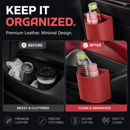Leather Car Door Cup Holder – Wide‑mouth opening. easy reach for drinks & phone. Clip‑on secure fit. PU leather. tough & stylish. 🛡️✨