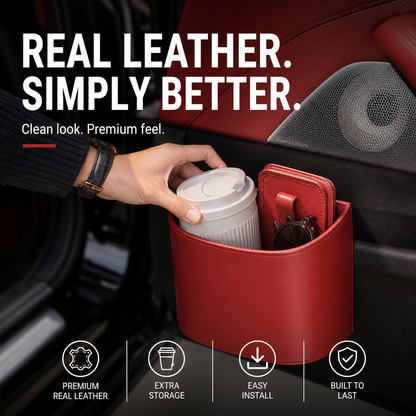 Leather Car Door Cup Holder – Wide‑mouth opening. easy reach for drinks & phone. Clip‑on secure fit. PU leather. tough & stylish. 🛡️✨