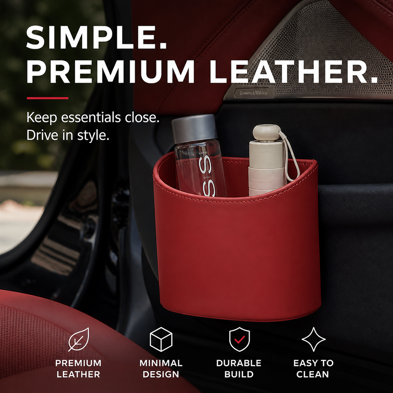 Leather Car Door Cup Holder – Wide‑mouth opening. easy reach for drinks & phone. Clip‑on secure fit. PU leather. tough & stylish. 🛡️✨
