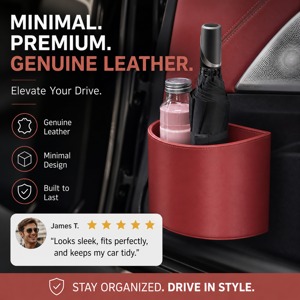Leather Car Door Cup Holder – Wide‑mouth opening. easy reach for drinks & phone. Clip‑on secure fit. PU leather. tough & stylish. 🛡️✨