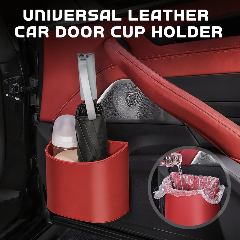 Leather Car Door Cup Holder – Wide‑mouth opening. easy reach for drinks & phone. Clip‑on secure fit. PU leather. tough & stylish. 🛡️✨