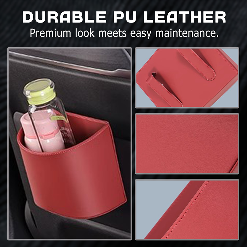 Leather Car Door Cup Holder – Wide‑mouth opening. easy reach for drinks & phone. Clip‑on secure fit. PU leather. tough & stylish. 🛡️✨